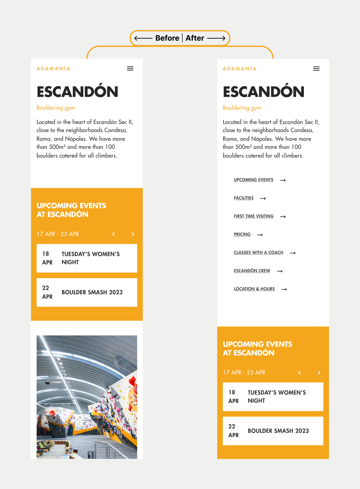 Design iterations – in-page navigation